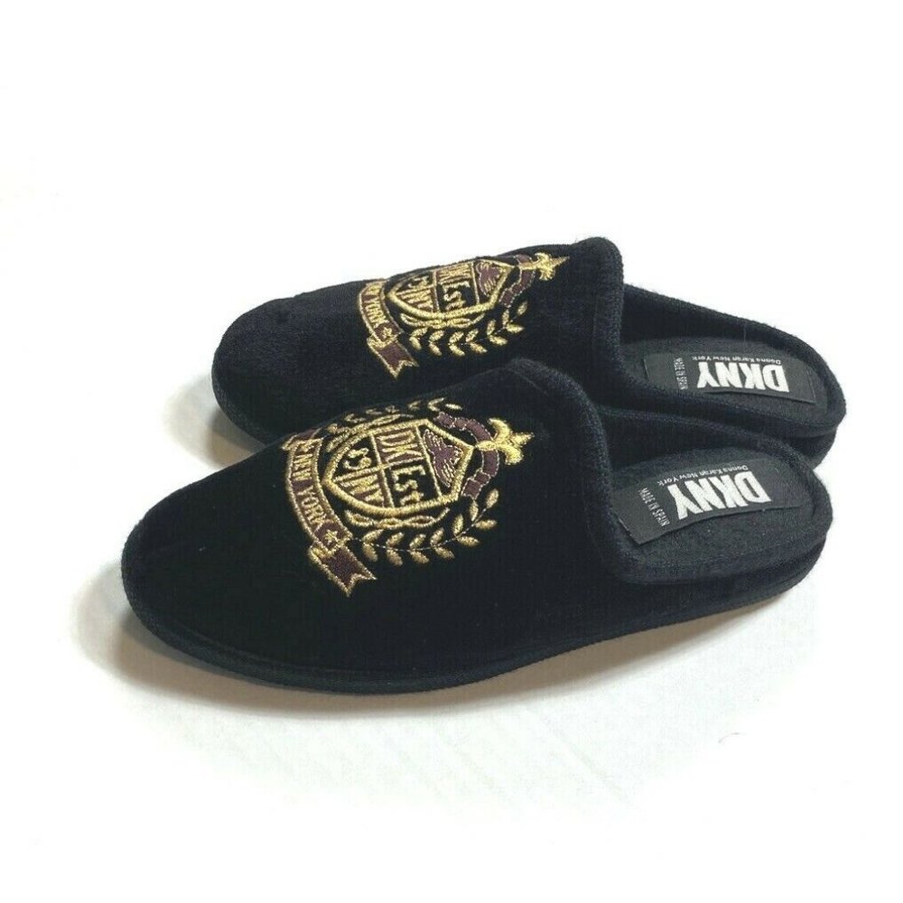 Vintage 1990s Womens 39 40 / 8-9 DKNY Velvet Slippers Slides Mules Rare Black